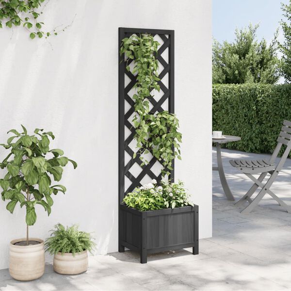 vidaXL Planter with Trellis Black Solid Wood Fir