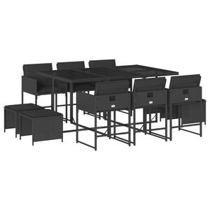 vidaXL 11 Piece Garden Dining Set with Cushions Black Poly Rattan