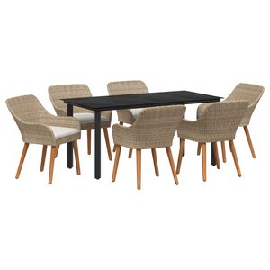 vidaXL Garden Dining Set 7 pcs Beige Poly Rattan