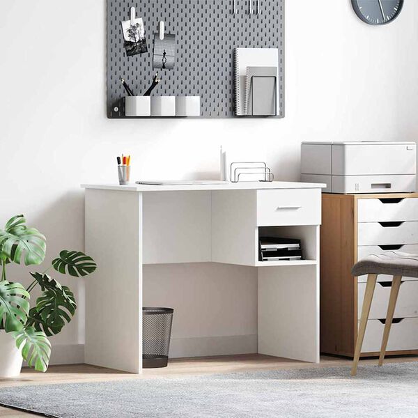 vidaXL Desk with Drawer White 90 x 49 x 75 cm Engineered Wood