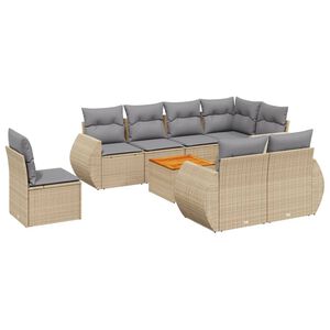 vidaXL 9 Piece Garden Sofa Set with Cushions Beige Poly Rattan