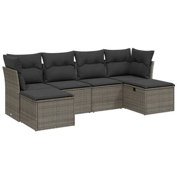 vidaXL 6 Piece Garden Sofa Set with Cushions Grey Poly Rattan