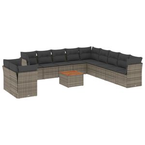 vidaXL 12 Piece Garden Sofa Set with Cushions Grey Poly Rattan