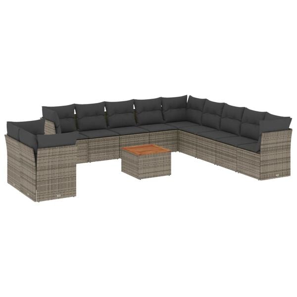 vidaXL 12 Piece Garden Sofa Set with Cushions Grey Poly Rattan