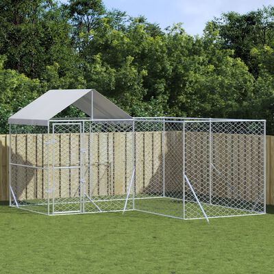 vidaXL Outdoor Dog Kennel with Roof Silver 4x4x2.5 m Galvanised Steel