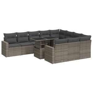 vidaXL 11 Piece Garden Sofa Set with Cushions Grey Poly Rattan