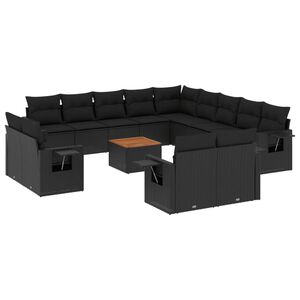 vidaXL 14 Piece Garden Sofa Set with Cushions Black Poly Rattan