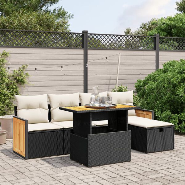 vidaXL 6 Piece Garden Sofa Set with Cushions Black Poly Rattan