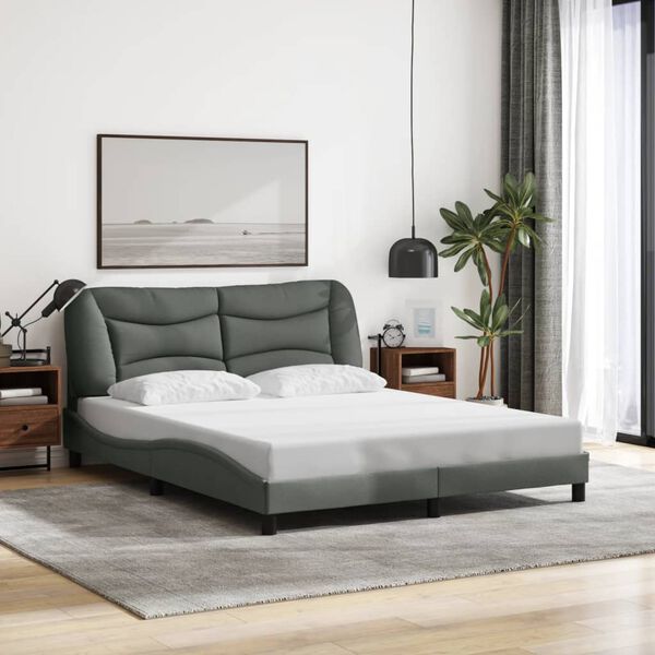 vidaXL Bed Frame without Mattress "Hvar" Dark Grey 152x203 cm Queen Fabric