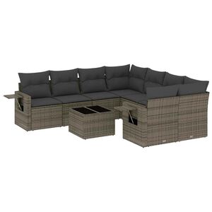 vidaXL 9 Piece Garden Sofa Set with Cushions Grey Poly Rattan