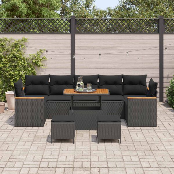 vidaXL Garden Sofa Set with Cushion 10 pcs Black Poly rattan