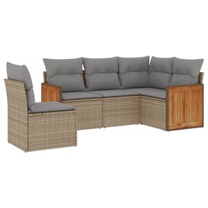vidaXL 5 Piece Garden Sofa Set with Cushions Beige Poly Rattan