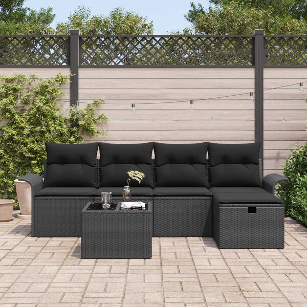 vidaXL Garden Sofa Set with Cushion 6 pcs Black Poly rattan