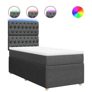 vidaXL Box Spring Bed with Mattress Dark Grey King Single Fabric