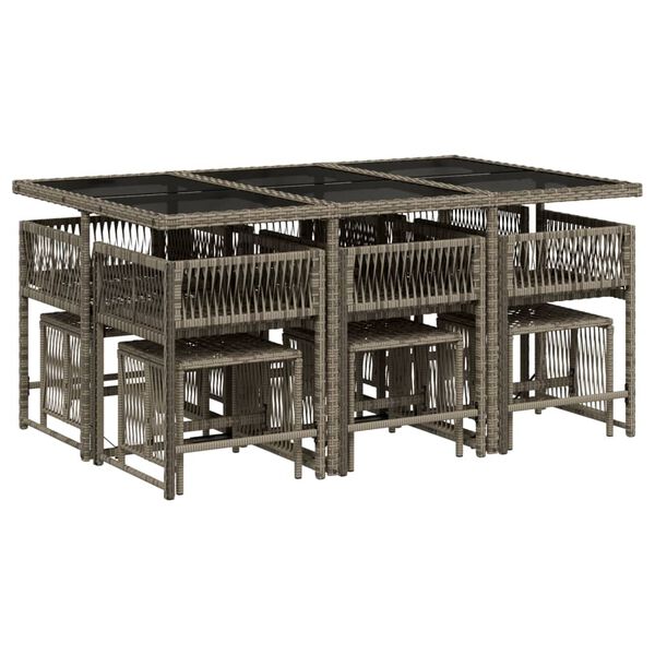 vidaXL 11 Piece Garden Dining Set with Cushions Grey Poly Rattan