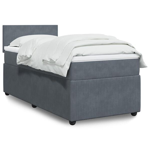 vidaXL Box Spring Bed with Mattress Dark Grey King Single Velvet