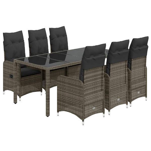 vidaXL 7 Piece Garden Bistro Set with Cushions Grey Poly Rattan
