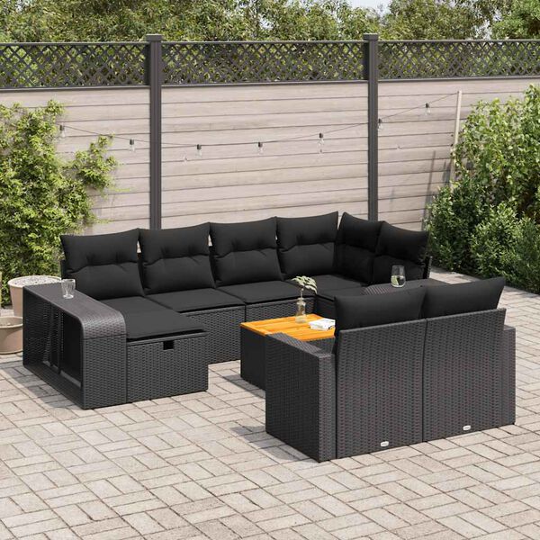 vidaXL 11 Piece Garden Sofa Set with Cushions Black Poly Rattan