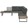 vidaXL Garden Sofa with Cushions L-shaped Grey Poly Rattan and Acacia