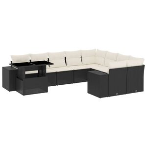 vidaXL 10 Piece Garden Sofa Set with Cushions Black Poly Rattan