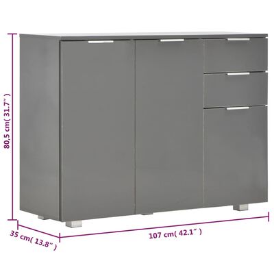 vidaXL Sideboard High Gloss Grey 107x35x80.5 cm