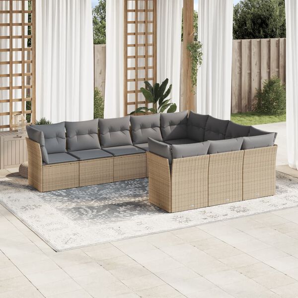 vidaXL 10 Piece Garden Sofa Set with Cushions Beige Poly Rattan