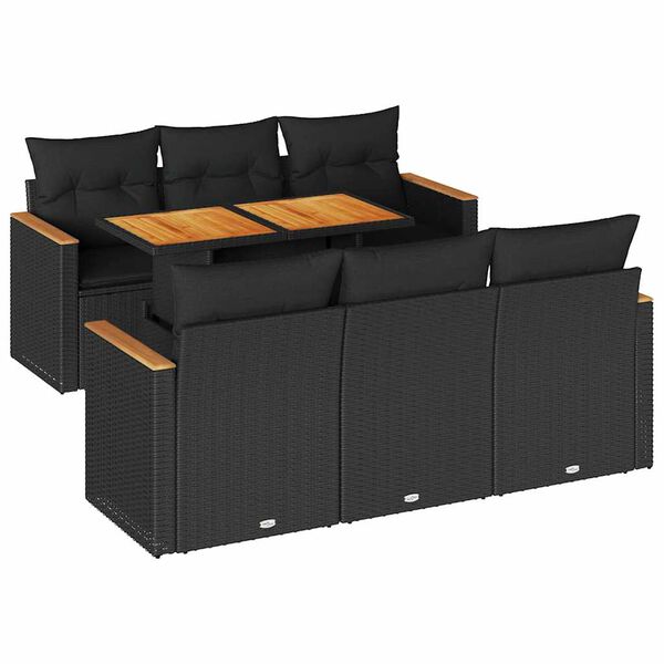 vidaXL 7 Piece Garden Sofa Set with Cushions Black Poly Rattan Acacia
