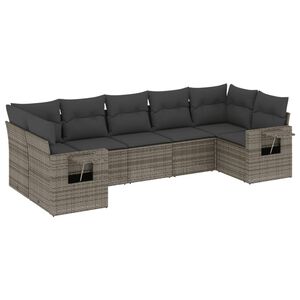 vidaXL 7 Piece Garden Sofa Set with Cushions Grey Poly Rattan