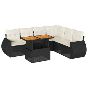 vidaXL 7 Piece Garden Sofa Set with Cushions Black Poly Rattan