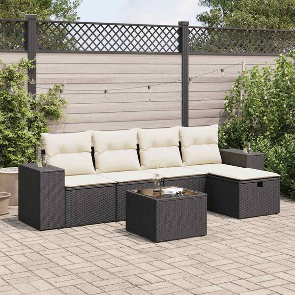 vidaXL 6 Piece Garden Sofa Set with Cushions Black Poly Rattan