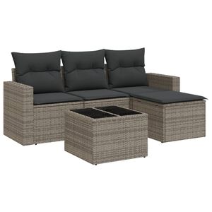 vidaXL 5 Piece Garden Sofa Set with Cushions Grey Poly Rattan