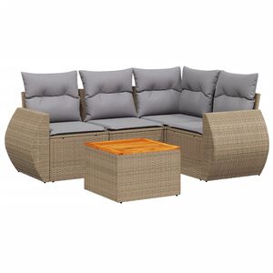 vidaXL 5 Piece Garden Sofa Set with Cushions Beige Poly Rattan
