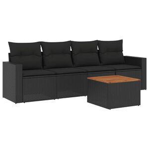 vidaXL 5 Piece Garden Sofa Set with Cushions Black Poly Rattan