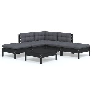 vidaXL 6 Piece Garden Lounge Set with Cushions Black Pinewood
