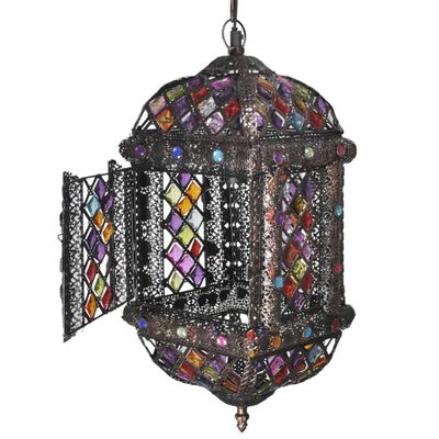 Multicolour Metal Pendant Lamp with Crystal Beads