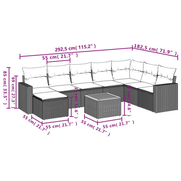 vidaXL 9 Piece Garden Sofa Set with Cushions Black Poly Rattan