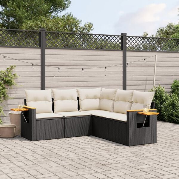 vidaXL 5 Piece Garden Sofa Set with Cushions Black Poly Rattan