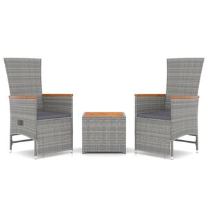 vidaXL 3 Piece Garden Lounge Set Grey Poly Rattan&Solid Wood Acacia