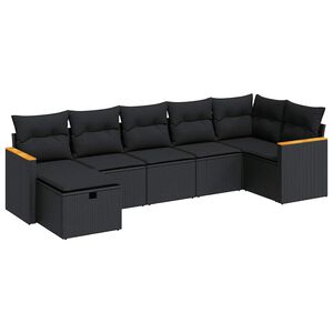 vidaXL 7 Piece Garden Sofa Set with Cushions Black Poly Rattan