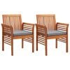 vidaXL Garden Dining Chairs with Cushions 2 pcs Solid Acacia Wood
