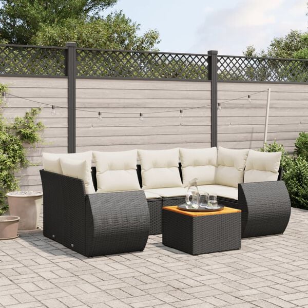vidaXL 7 Piece Garden Sofa Set with Cushions Black Poly Rattan