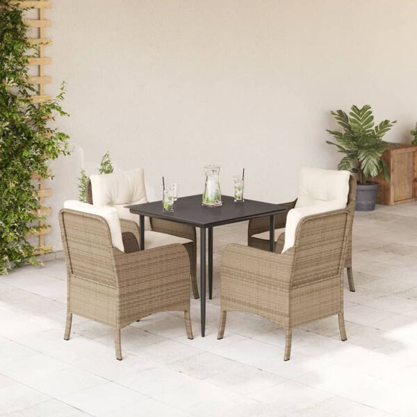 vidaXL 5 Piece Garden Dining Set with Cushions Beige Poly Rattan