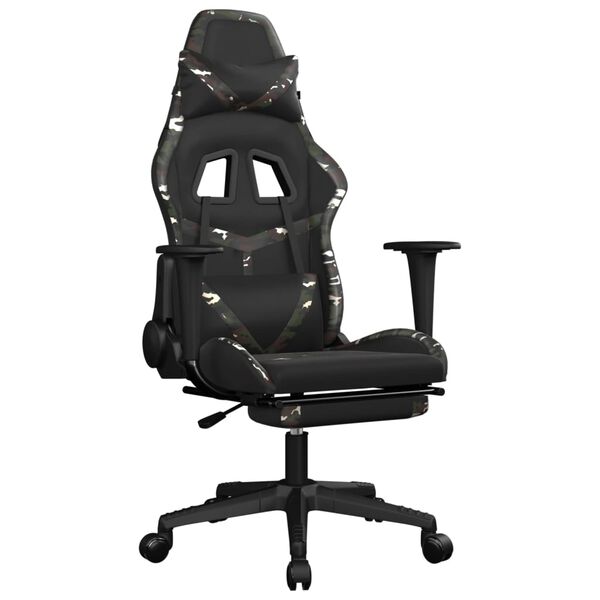 vidaXL Gaming Chair with Footrest Black and Camouflage Faux Leather