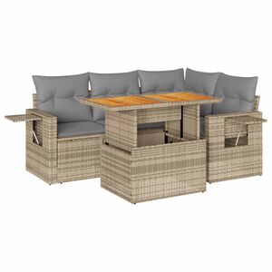 vidaXL 5 Piece Garden Sofa Set with Cushions Beige Poly Rattan
