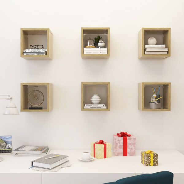 vidaXL Wall Cube Shelves 6 pcs Sonoma Oak 22x15x22 cm