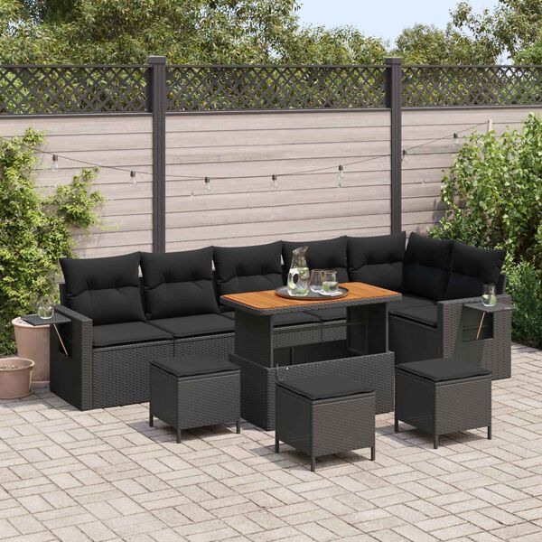 vidaXL Garden Sofa Set with Cushion 12 pcs Black Poly Rattan