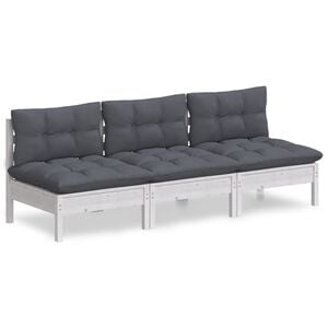 vidaXL 3-Seater Garden Sofa with Anthracite Cushions Solid Pinewood