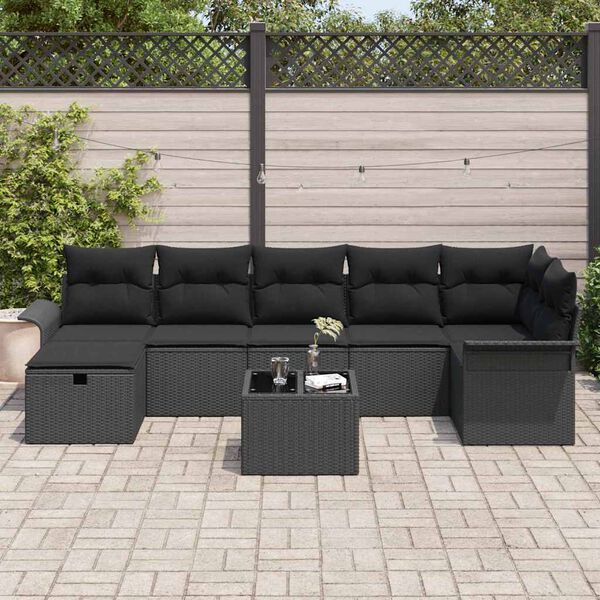 vidaXL Garden Sofa Set with Cushion Manual 8 pcs Black Poly Rattan