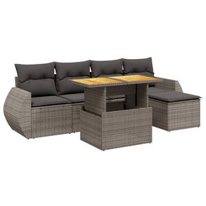 vidaXL 6 Piece Garden Sofa Set with Cushions Grey Poly Rattan