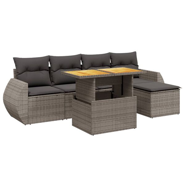 vidaXL 6 Piece Garden Sofa Set with Cushions Grey Poly Rattan
